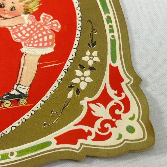 Vintage Valentines Greeting Card Embossed Roller Skates Heart Boy Girl Ephemera - Picture 10 of 11